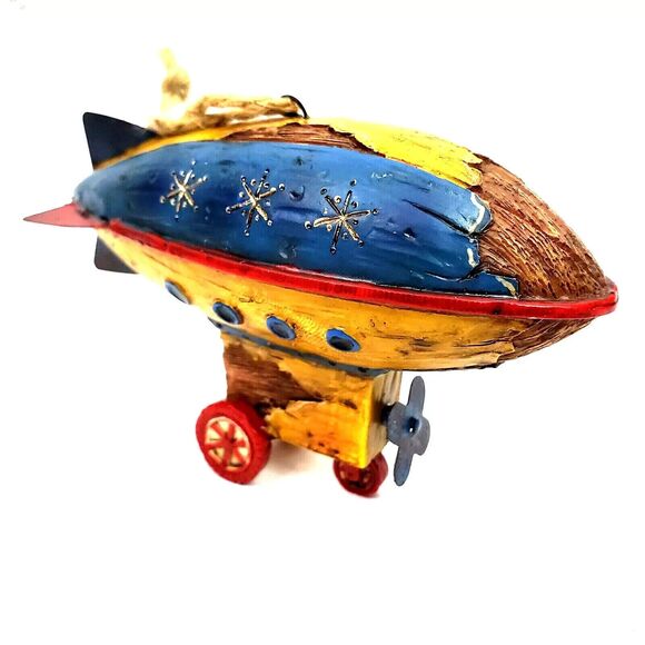 Rare Ornament Figure Zeppelin Aircraft Blimp Propeller Snowman Pilot Rustic Aged - Picture 5 of 10